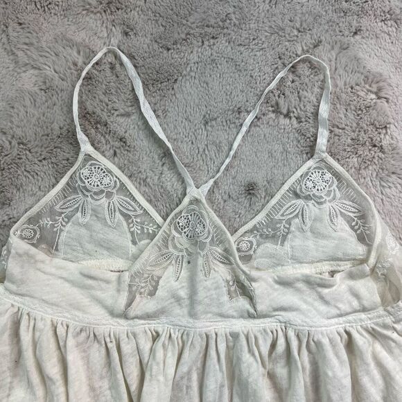 Free People White Tank Top Lace Floral Womens Size Small Linen Blend Babydoll - Picture 10 of 10